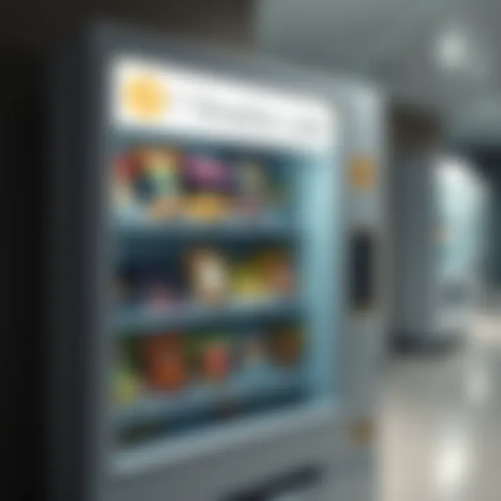 A snack machine at MIT Media Lab accepting Bitcoin payments, featuring a Bitcoin logo and a variety of snacks inside