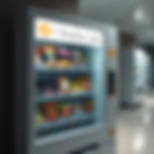 MIT Media Lab Snack Machine with Bitcoin Logo A snack machine at MIT Media Lab accepting Bitcoin payments, featuring a Bitcoin logo and a variety of snacks inside