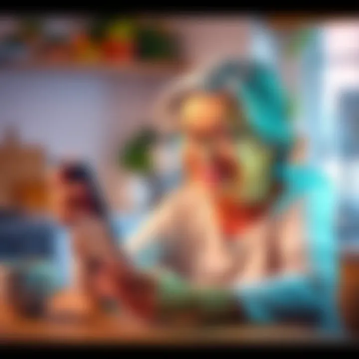 Mom looking at Bitcoin on her phone A woman in her 50s smiles while checking Bitcoin prices on her smartphone, sitting at a kitchen table with a coffee cup beside her.