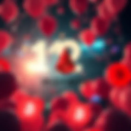 A festive graphic celebrating Monero's 12th anniversary with balloons and cryptocurrency symbols.