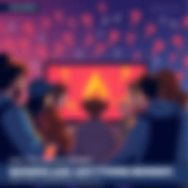 A vibrant illustration of a diverse group of individuals gathered around a digital screen, enthusiastically discussing Monero, with question marks and cryptocurrency symbols in the background.