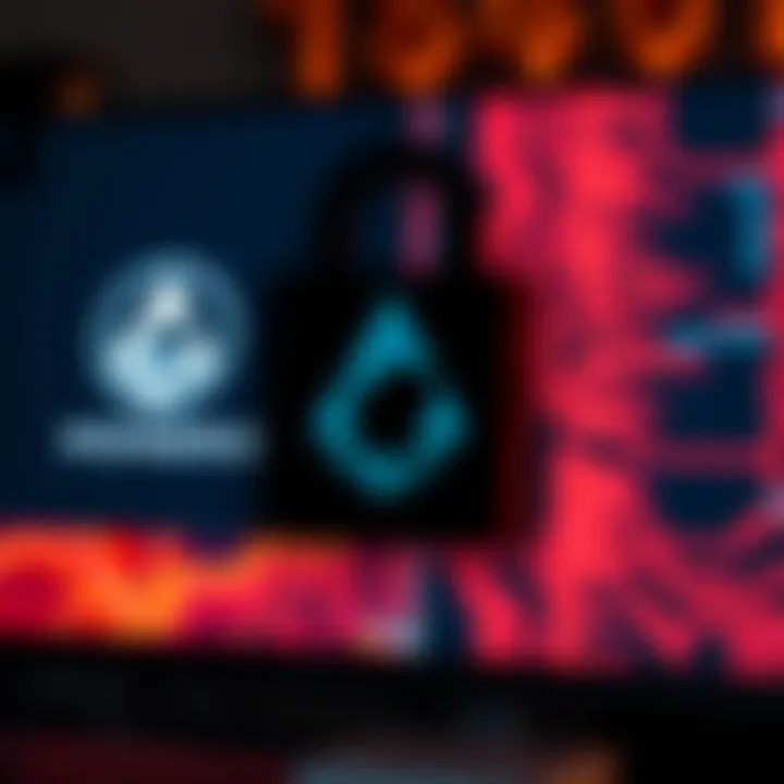 Monero Node Service Interface A secure .onion interface representing an anonymous Monero node service, showcasing a digital lock symbol overlaid on a computer screen with Monero logo.