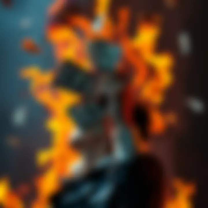 A person throwing cash into a fire, symbolizing poor financial decisions and loss of wealth.