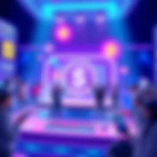 Illustration of a digital platform showcasing the $GLITCH token and community members celebrating token rewards
