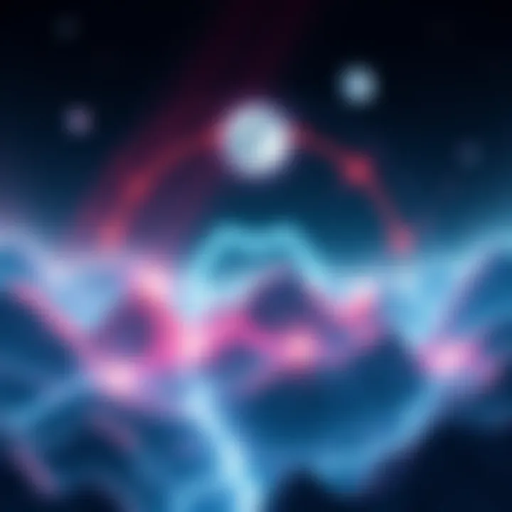 An illustration of the Moonbeam logo with futuristic elements symbolizing access, flow, and scalability in blockchain technology.