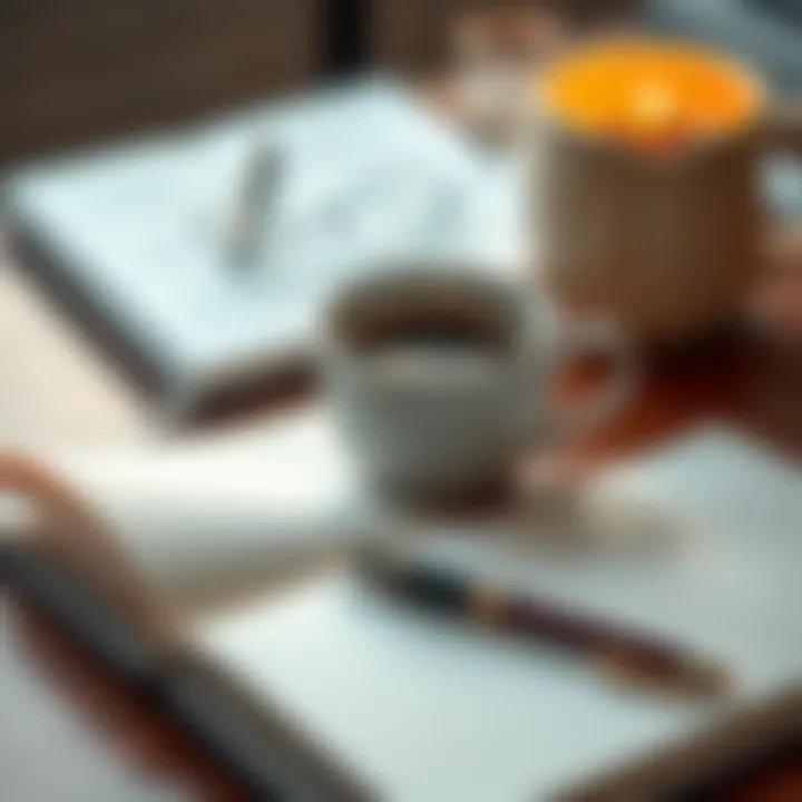 A close-up of a steaming cup of coffee beside an open notebook, symbolizing reflection and the beauty of daily rituals.