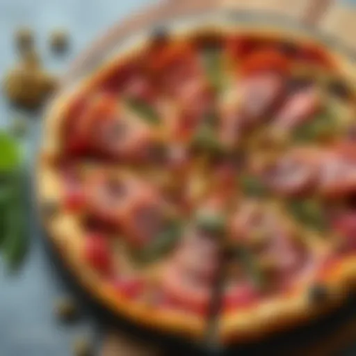 Mortadella and Pistachio Pizza A delicious pizza topped with sliced mortadella and crushed pistachios, freshly baked and ready to eat.