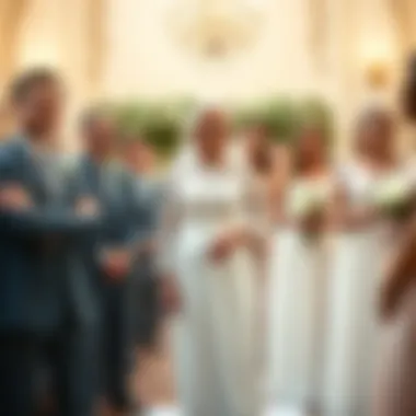 Mother-in-law in white dress at wedding Mother-in-law wearing an all-white dress stands among surprised guests at a wedding, while the bride and bridesmaids look on in disbelief