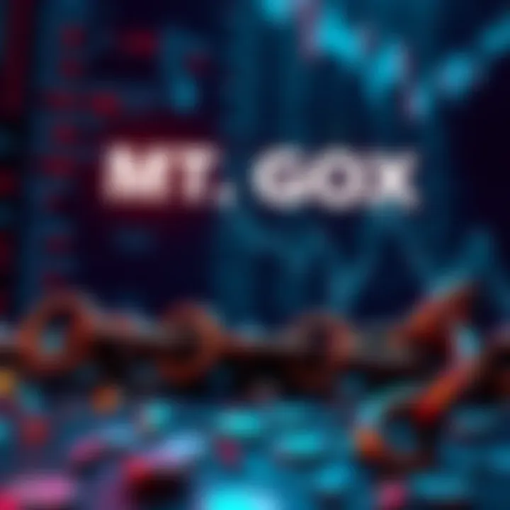 A digital illustration of the Mt. Gox logo with broken chains symbolizing the collapse of the exchange and the loss of Bitcoins.