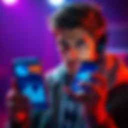 A musician looking worried while holding a smartphone displaying NFT graphics, representing financial losses from taxes and a market downturn.