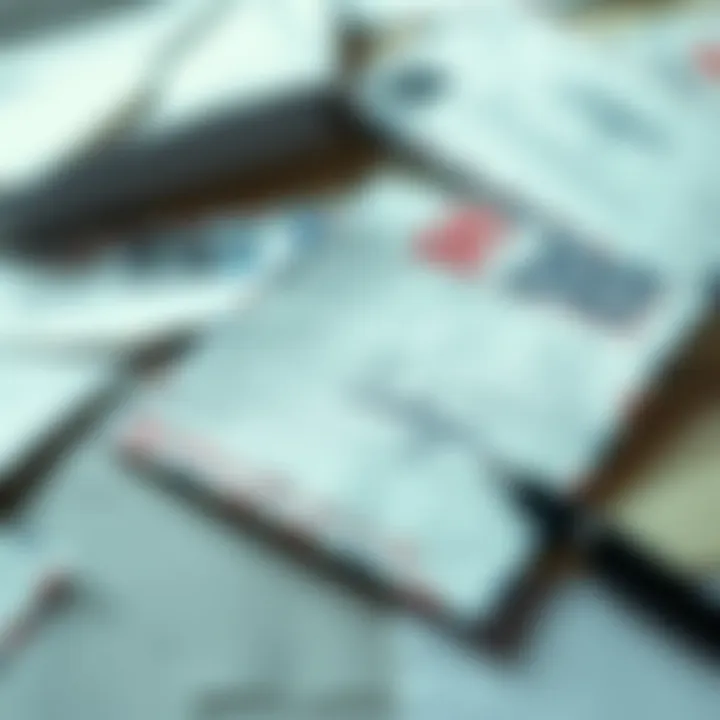 A close-up of a curious letter from Ledger with Michigan postmark and stamps, surrounded by a few scattered envelopes and a pen.