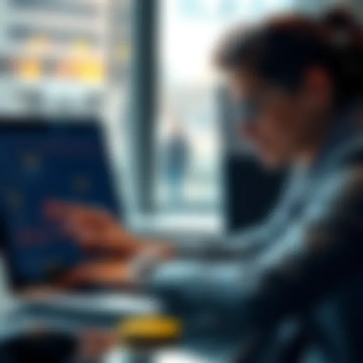 A business professional examining the Nano V28 Electrum interface on a laptop, showcasing its streamlined features for enhanced performance.