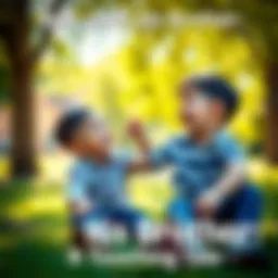 Nate and His Little Brother Playing Nate and his little brother laughing while playing in a park on a sunny day, enjoying their childhood together.