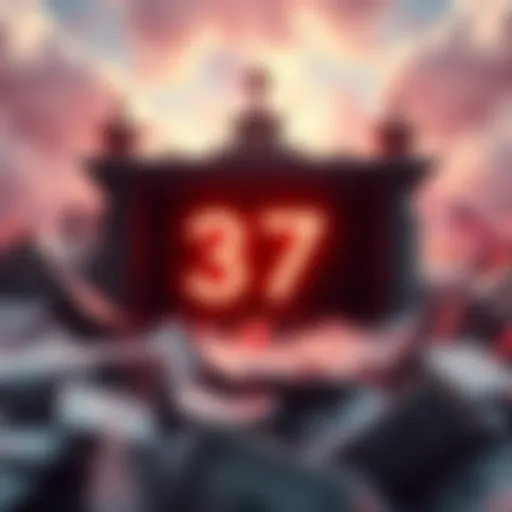 A graphic showing a rising debt clock with the number 37 trillion highlighted, symbolizing the national debt increase.