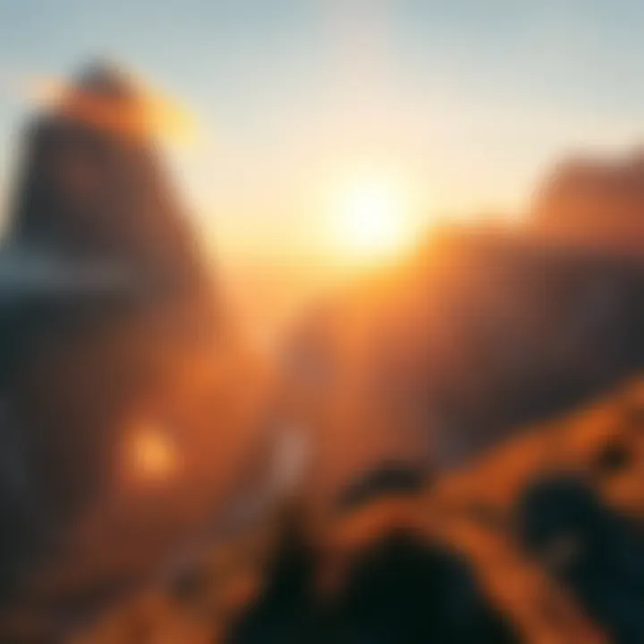 A breathtaking view of a mountain landscape illuminated by the morning sun, showcasing nature's majesty and tranquility.