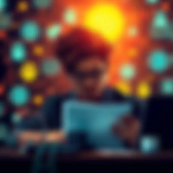 A cautionary depiction of a person contemplating signing a document surrounded by digital security icons, highlighting the risks of malicious smart contracts.