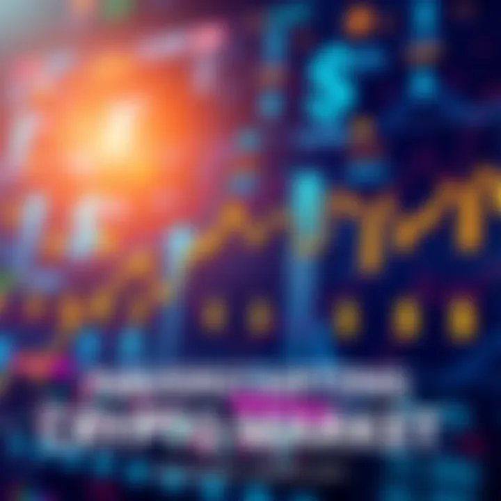 A visual representation of fluctuating cryptocurrency values with graphs and dollar signs