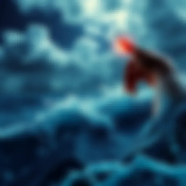 Navigating Life's Obstacles A person reaching out for help amidst a stormy sea, representing the challenges of life.