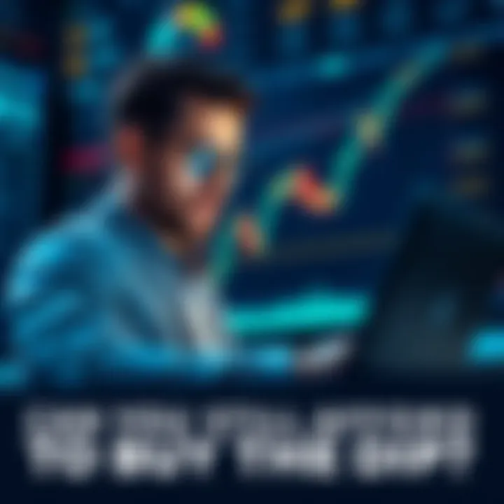 A thoughtful investor evaluating financial charts with a laptop, symbolizing the quest to buy the dip in a volatile market.