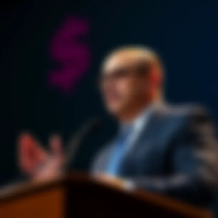 Neel Kashkari at a podium discussing cryptocurrency, expressing his strong opinions on its value.