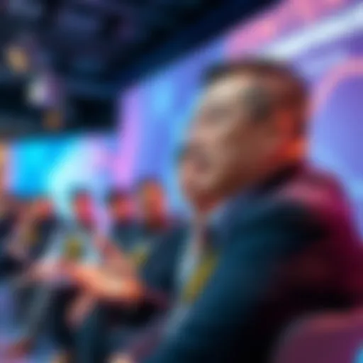 Nenter Chow speaking at ConsensusHK event with a group of industry leaders discussing cryptocurrency futures.