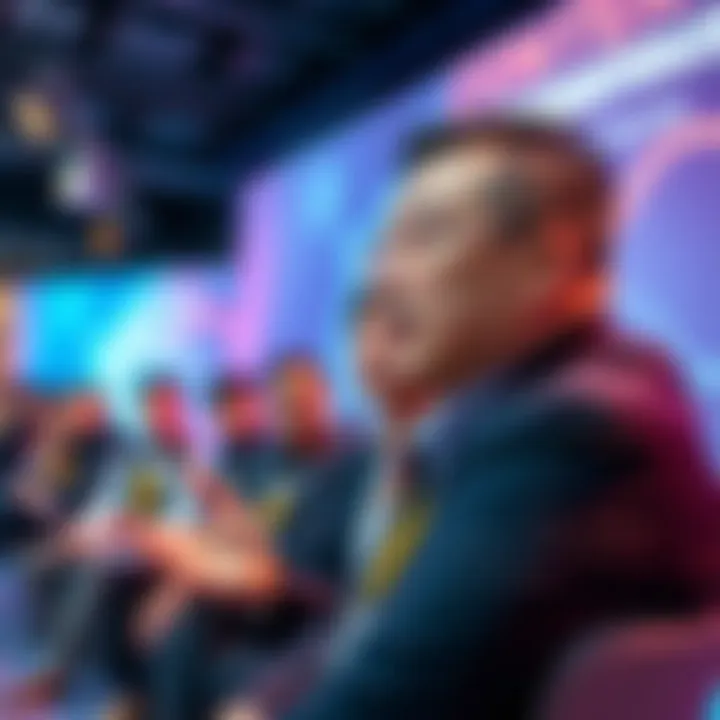 Nenter Chow speaking at ConsensusHK event with a group of industry leaders discussing cryptocurrency futures.