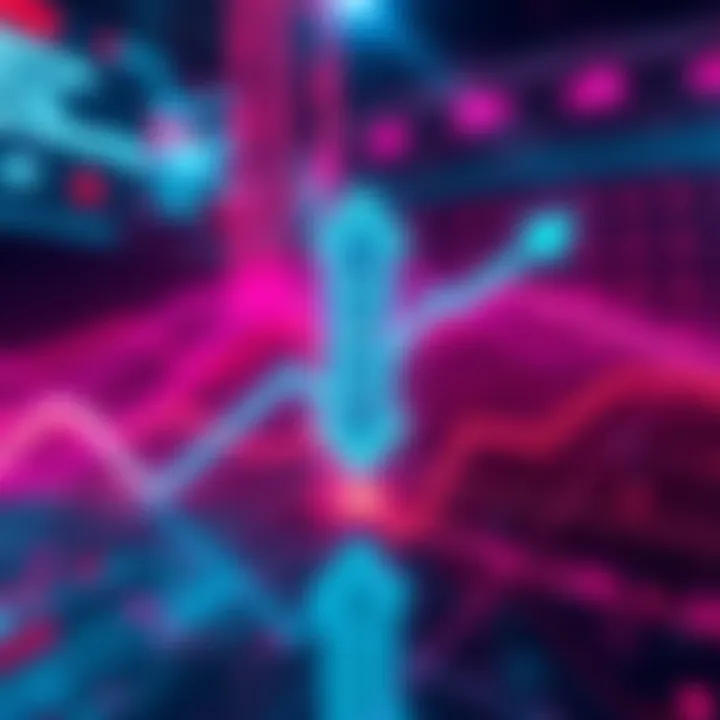 A graphical representation of Nervos Network's declining trend, featuring a downward arrow and a blockchain motif.