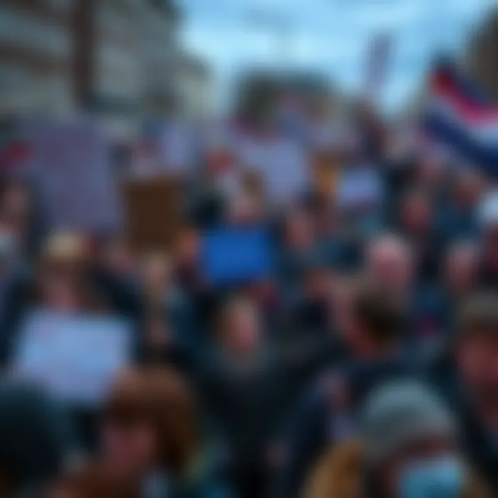 Crowd of citizens holding signs and banners during protests against the unrealized capital gains tax in the Netherlands