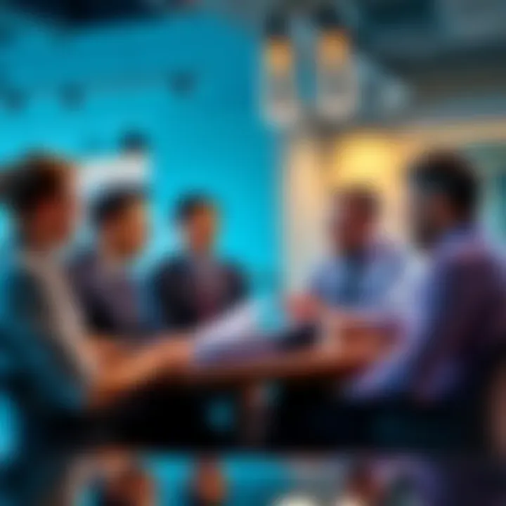 A group of bankers discussing new regulations for cryptocurrency management in a modern office setting