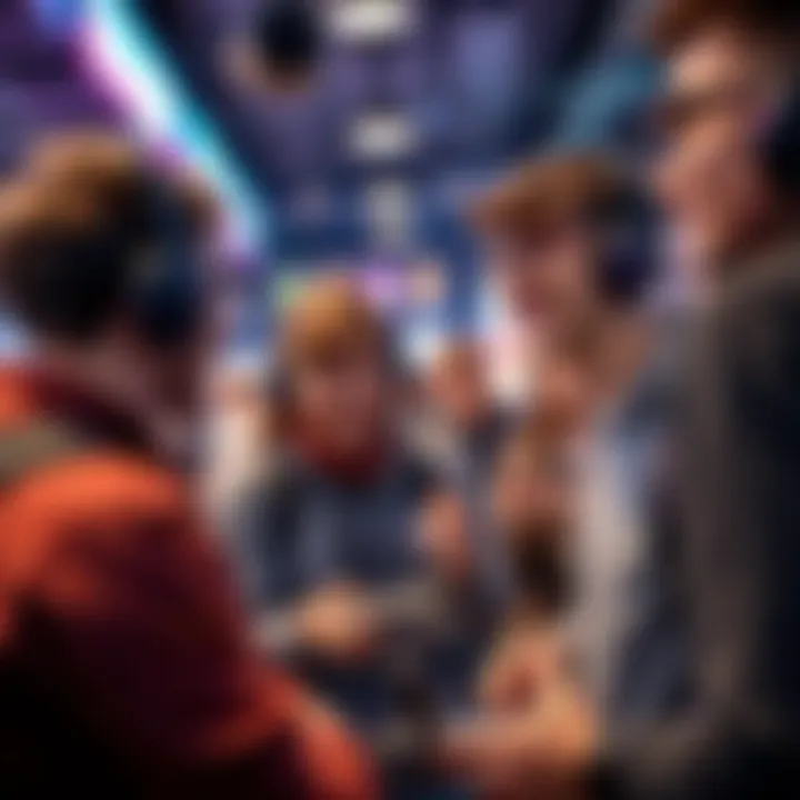 A new player excitedly interacts with others in the gaming community, sharing tips and experiences at a gaming event.