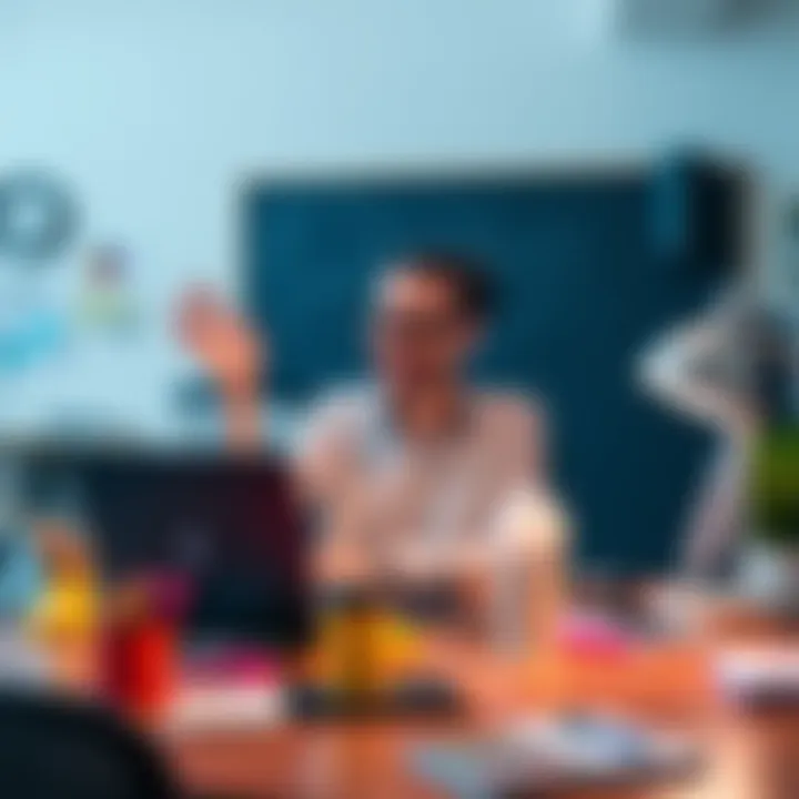A person sitting at a desk with a laptop, looking excited about their new job, surrounded by office supplies.
