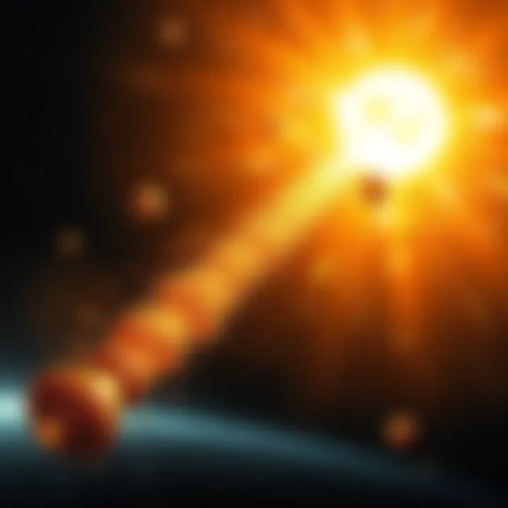 New Source of Gold in Space Illustration of a cosmic scene showing a star exploding, releasing gold particles into space.