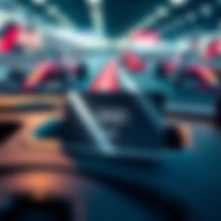 A shiny new Audi F1 card placed on a sleek car dashboard with blurred racing images in the background.