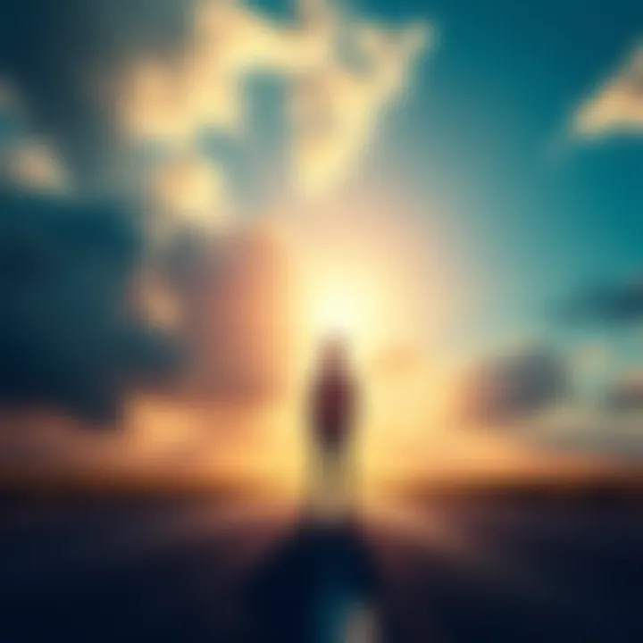 New Beginnings A person standing at a crossroads looking up at a bright sky, symbolizing fresh starts and personal growth.
