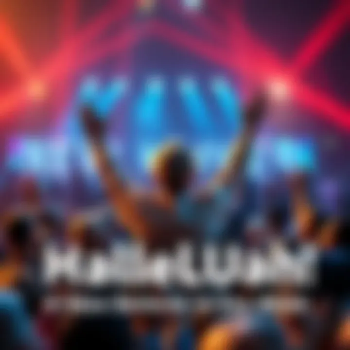 A joyful person standing in a crowd, raising their hands in celebration of their new faith, surrounded by supportive friends and family.