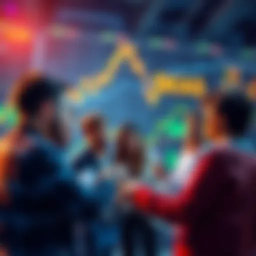 New Investors Exploring $KAS A group of new investors discussing strategies for buying $KAS, with charts and graphs in the background.