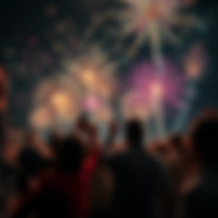 People celebrating New Year's Eve with fireworks and confetti at midnight