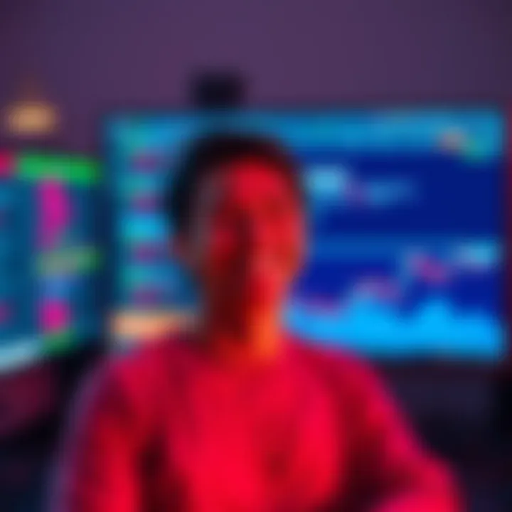 A smiling person in front of a computer screen displaying the Kaspa network interface, showcasing quick transactions in action.