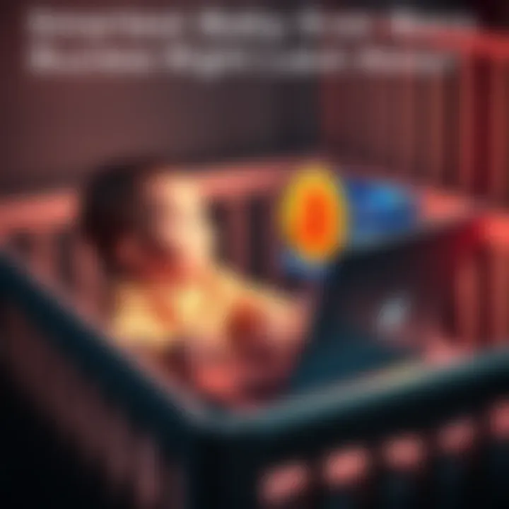 Newborn baby with a laptop A newborn baby sitting in a crib, looking at a laptop screen displaying a Bitcoin purchase, with a surprised expression.