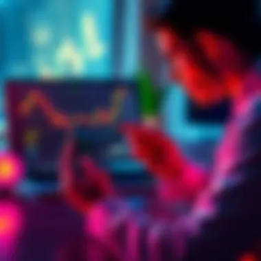 Newcomer Buying Crypto A person looking at a graph on a laptop while holding a smartphone showing cryptocurrency prices