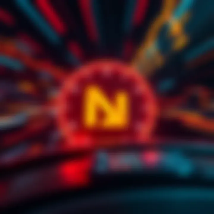 Graphic showing fast digital transactions with Bitcoin Unlimited's Nexa platform logo and speed indicators