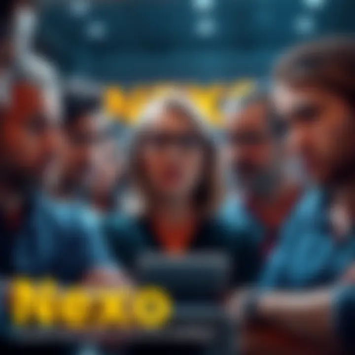 A group of frustrated people discussing Nexo's loyalty changes with expressions of disappointment.