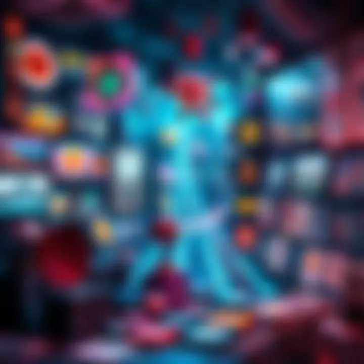 A collage of various NFT artworks and icons representing digital art and collectibles in a vibrant space.