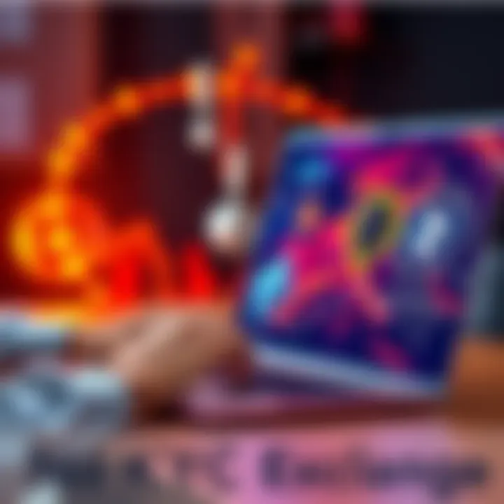A person using a laptop to swap ETH for Zcash or Monero without KYC requirements, with cryptocurrency icons displayed on the screen.