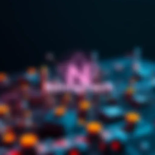 NoviqTech logo surrounded by icons representing blockchain technology and Hedera platforms