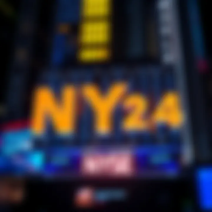 A digital representation of the NYSE logo with blockchain symbols and tokens illustrating 24/7 trading.