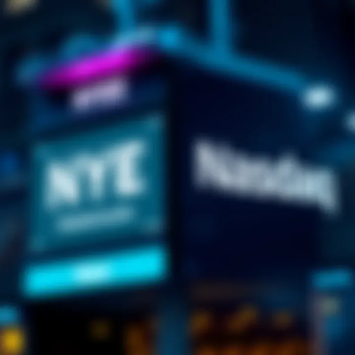 A graphic showing the logos of NYSE and Nasdaq, representing their competition in tokenized securities
