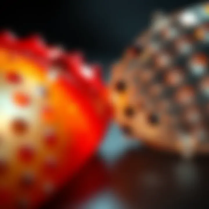 A close-up view of two different objects making contact, showing the effects of pressure and interaction between the surfaces.