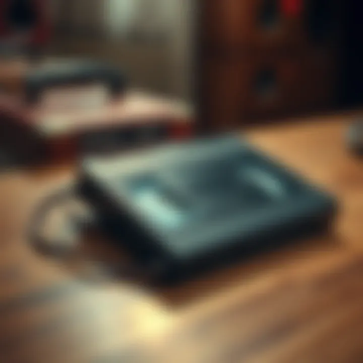 A vintage video tape lying on a wooden table with soft lighting, hinting at nostalgic memories from the past.