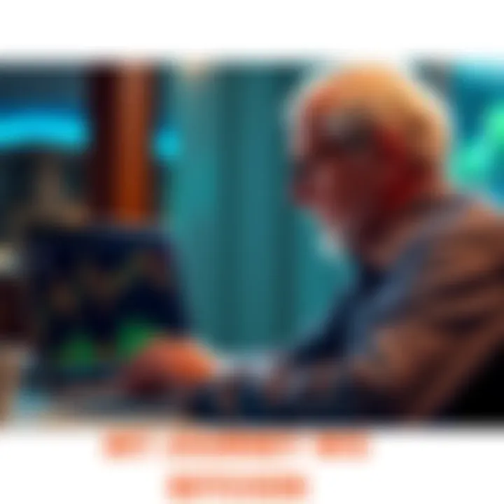 An older man studying a Bitcoin chart on his laptop, reflecting on his investment journey.